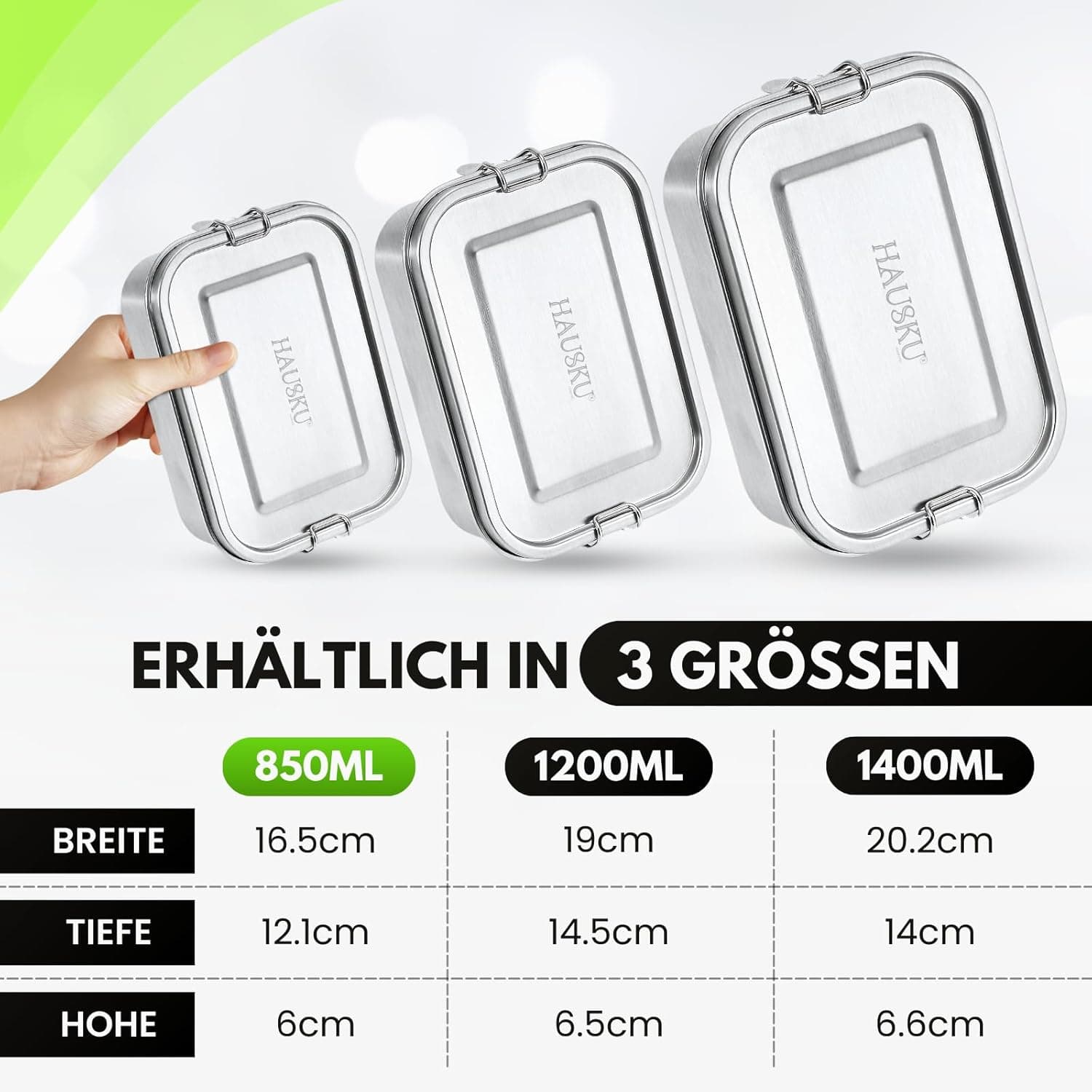 HAUSKU Edelstahl Brotdose 1200 ml - Ansicht 5